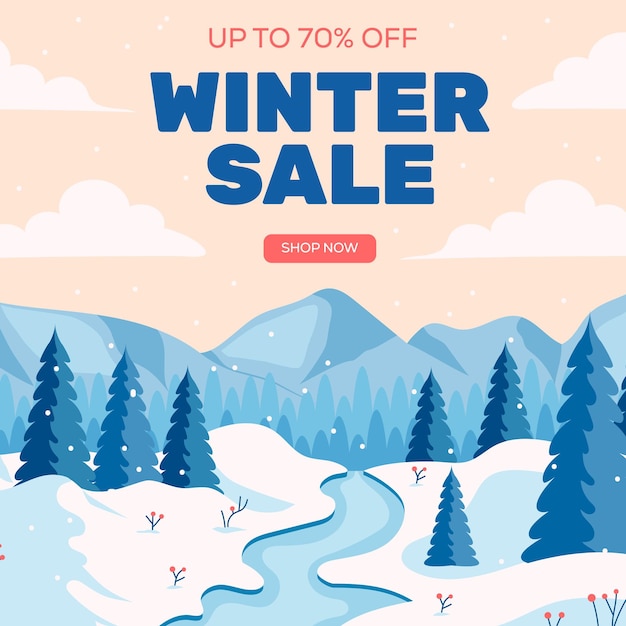 winter sale promotion banner illustration in flat design style