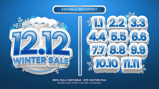 Winter sale promotional tag template Bundle text style effect