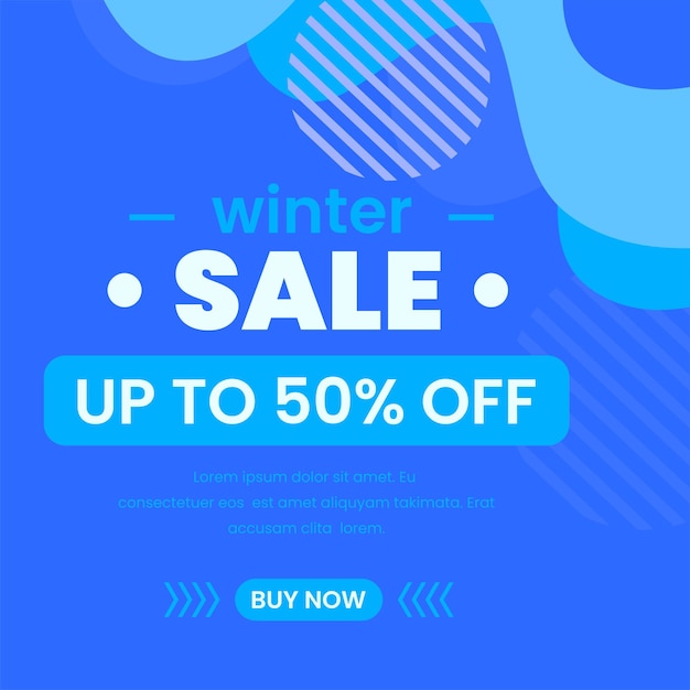 Winter sale social media advertising post template with blue background