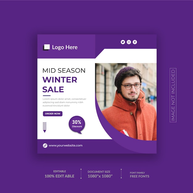 winter sale social media post banner design and instagram post design template