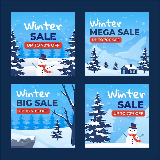 Vector winter sale social media post collection