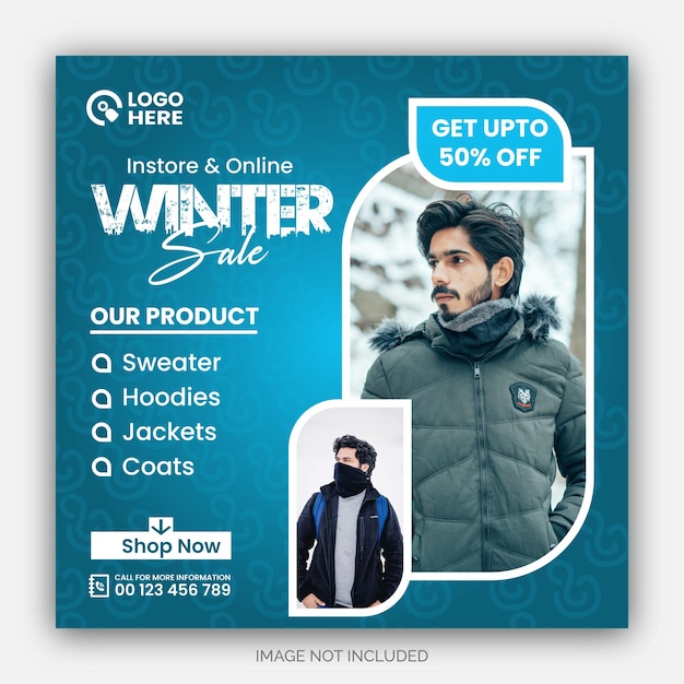 winter sale social media post template with winter theme