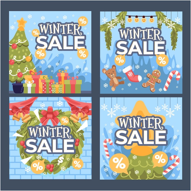 Vector winter sale social media posts