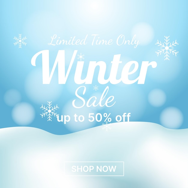 Winter sale square banner with snowflake snow and light suitable for social media post or etc