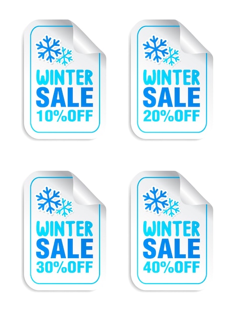 Winter sale stickers set met sneeuwvlokken Winter sale 10 20 30 40 korting