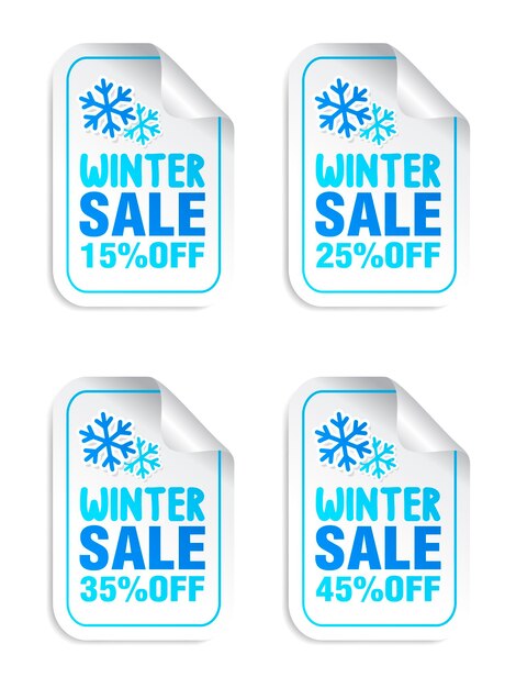 Winter sale stickers set met sneeuwvlokken Winter sale 15 25 35 45 korting