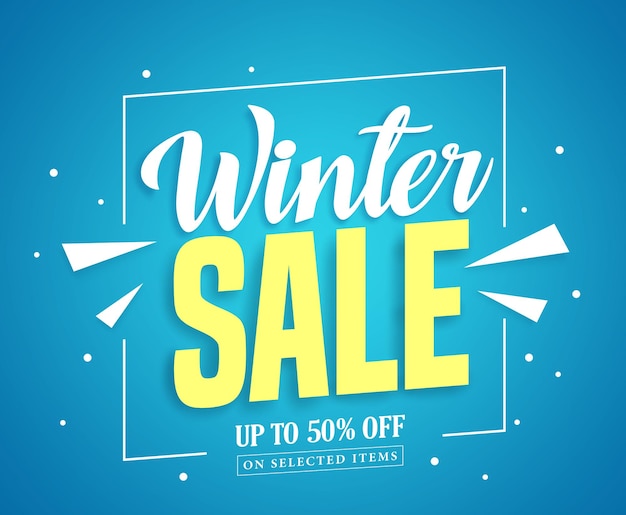 Winter sale vector banner design with sale tag in blue background for winter season marketing