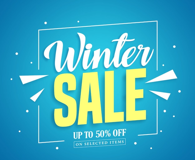 Дизайн векторного баннера зимней распродажи с тегом продажи на синем фоне для маркетинга зимнего сезона