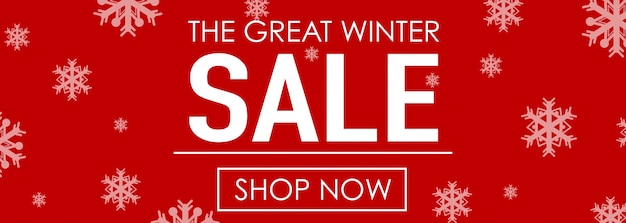 Winter sale with snowflakes on red background