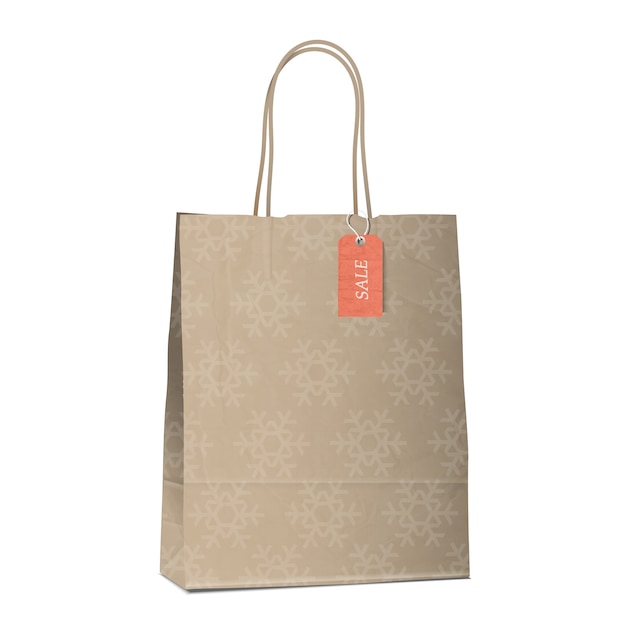 Vector winter sales shopping bag with snowflakes.