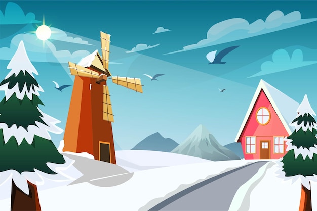 Winter Scene Flat Design Illustration