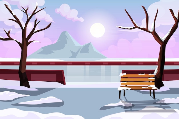 Vector winter scene flat design illustration