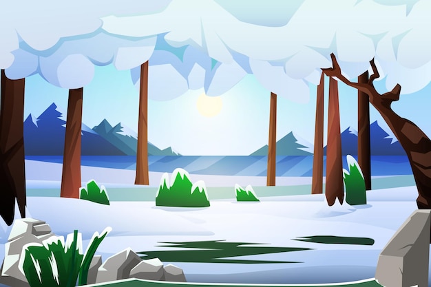 Vector winter scene flat design illustration