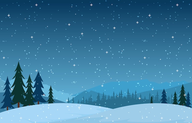 Vector winter scene snow landscape with pine trees mountain