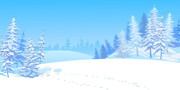 Vector winter scene with falling snow snowcovered trees on the background of the forest christmas vector