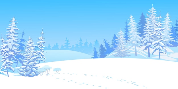 Winter scene with falling snow snowcovered trees on the background of the forest christmas vector