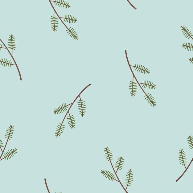 Winter seamless pattern in blue color with fir branches Minimalist vector background in a hand drawn flat style