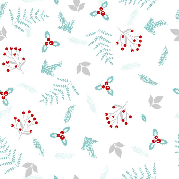 Winter seamless pattern Doodle spring background with floral elements Fabric vector seamless texture