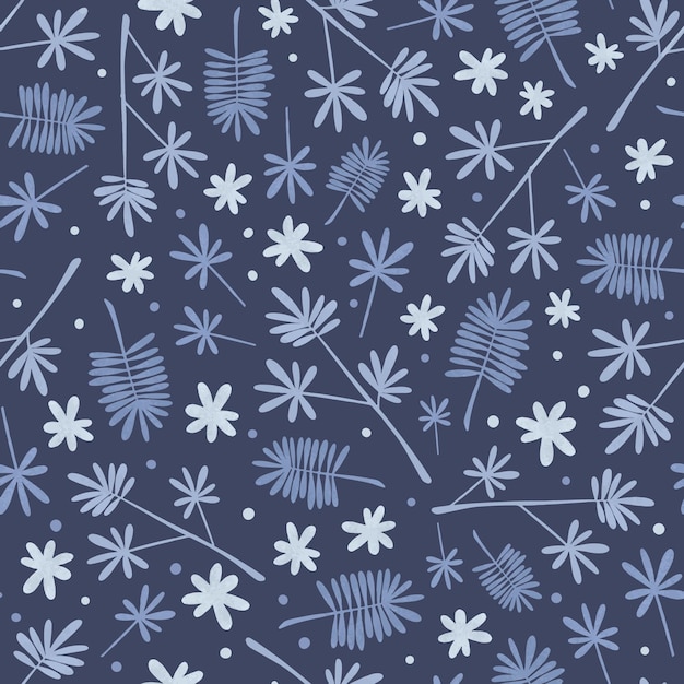 Vector winter seamless pattern. leaves, flowers and christmas trees.