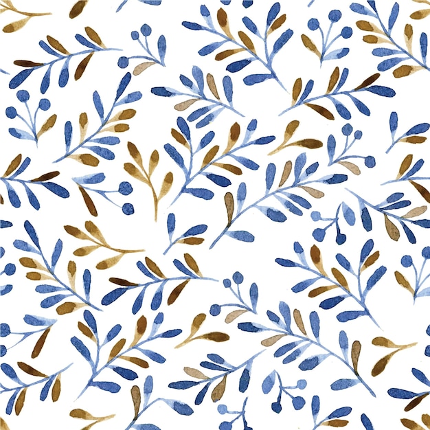 winter seamless pattern watercolor twigs twigs and berries in blue and brown on a white background