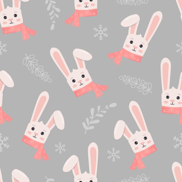 Winter seamless pattern with bunny in scarf Perfect for wrapping paper greeting cards and seasonal design