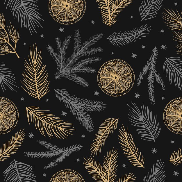 Winter seamless pattern with Christmas tree branches and berries Vector illustration background
