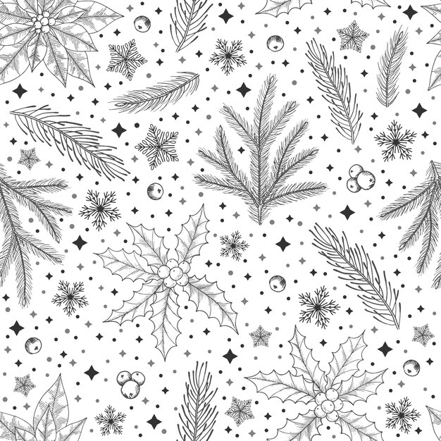 Vector winter seamless pattern with christmas tree branches and berries vector illustration background