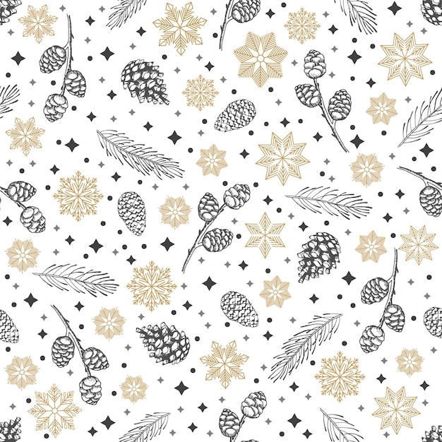 Vector winter seamless pattern with christmas tree branches and berries vector illustration background