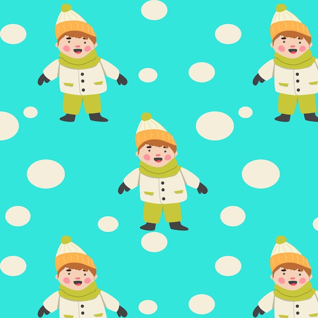 Winter seamless pattern with cute boy