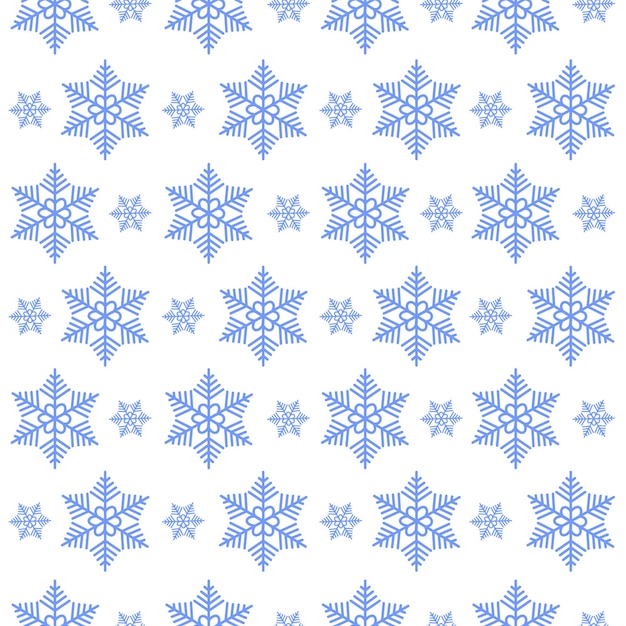 さまざまな形の雪をイメージした冬のシームレスパターン。雪のクリスマスパターン。白い背景の上の王子のためのクリスマスのパターン。