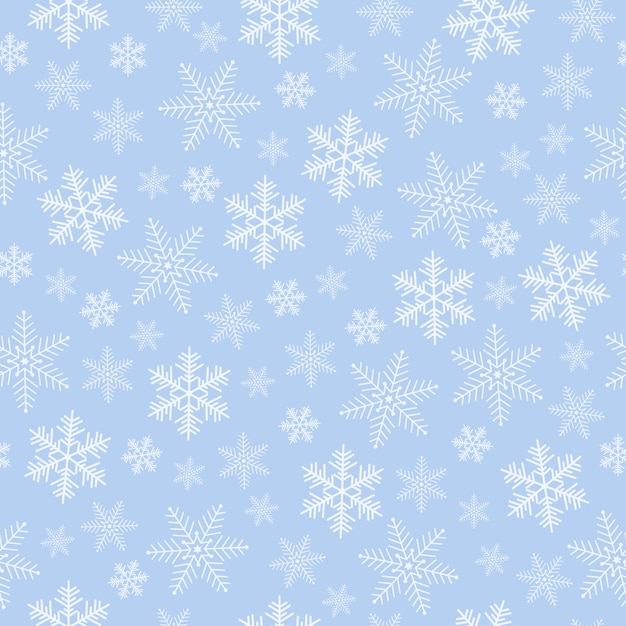 Reticolo senza giunte di inverno con l'immagine di fiocchi di neve di varie forme. motivo natalizio con fiocchi di neve. motivo natalizio per il principe, su sfondo bianco.