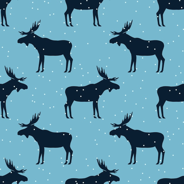 Winter seamless pattern with mooses