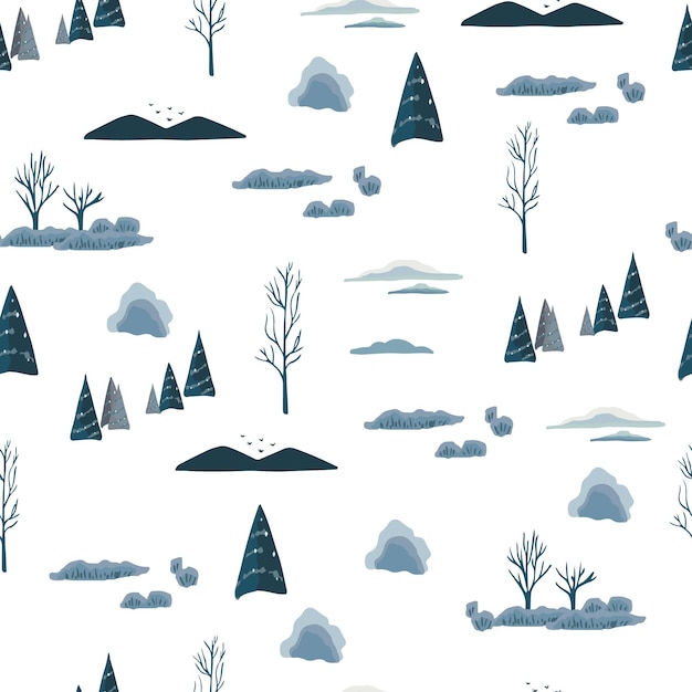 Vector winter seamless pattern with mountaintreeeditable vector illustration for postcardfabrictile