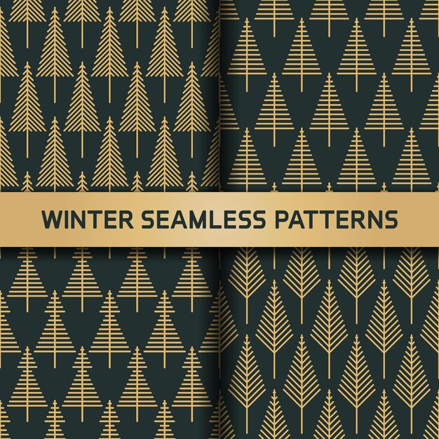 Winter seamless pattern with variety spruce tree in art deco style.