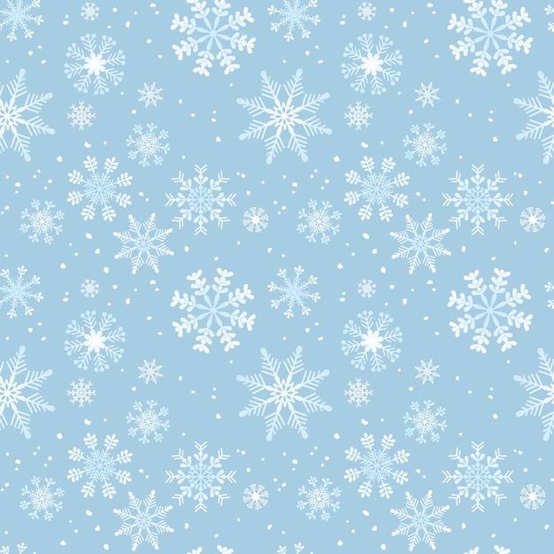 Winter seamless pattern with white snowflakes on a blue background