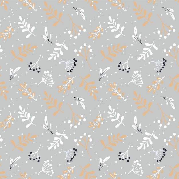 Winter seamless vector pattern with Holly berries and leaves