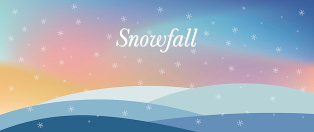 Winter season. Background with snowfall, aurora borealis and hills. Landscape for banner, poster