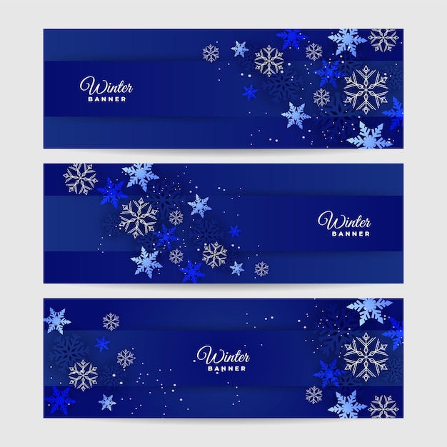 Banner modello di progettazione fiocco di neve blu stagione invernale
