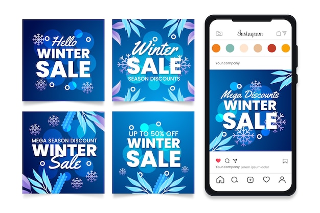 Vector winter season celebration instagram posts collection