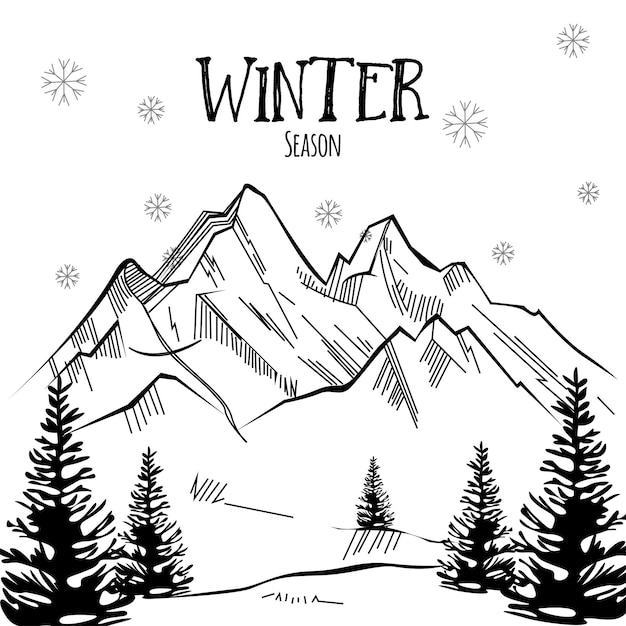 Winter Season Drawing Vector Art Stock