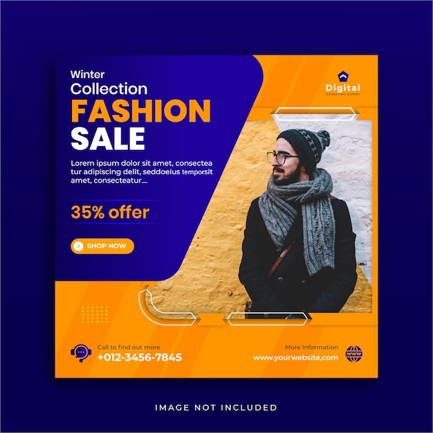 Winter season fashion sale square social media instagram post banner template