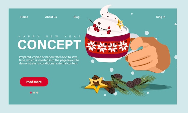 Vector winter season holidays, corporate party event celebration landing page template.