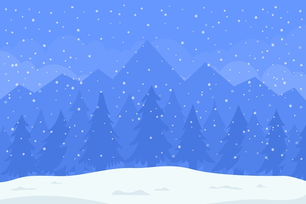 Winter season. mountains and fir trees in snow. christmas  illustration.