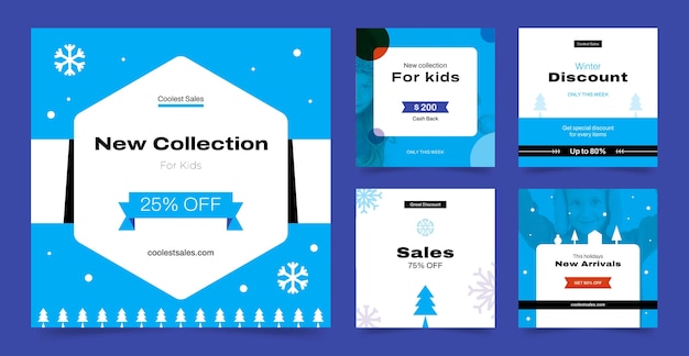 Vector winter season sale instagram posts collection