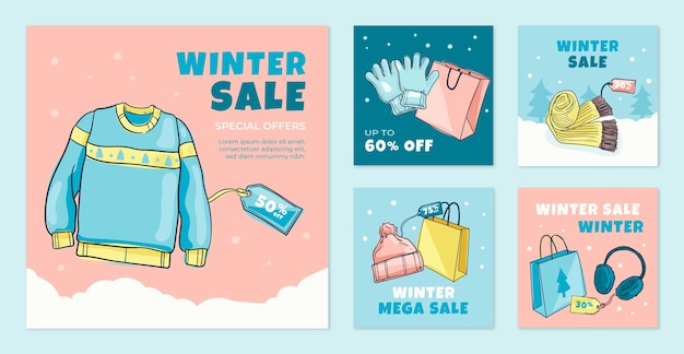 Vector winter season sale instagram posts collection