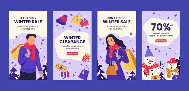 Vector winter season sale instagram stories collection