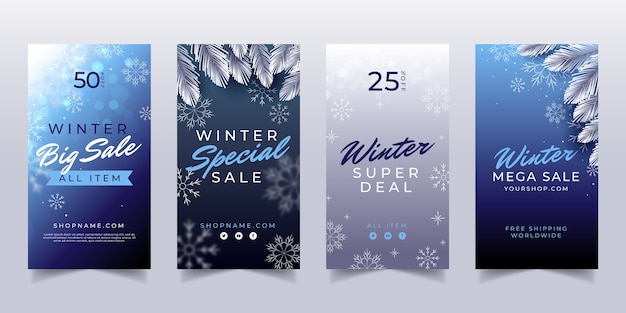 Vector winter season sale instagram stories collection