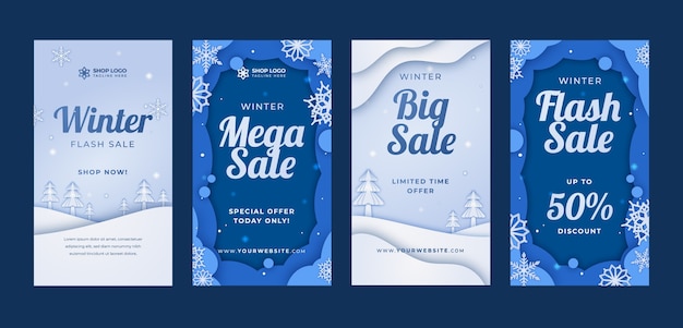 Vector winter season sale instagram stories collection