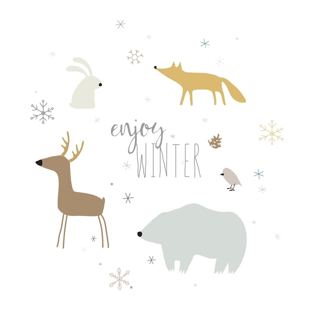 Vector winter set of forest animals vector illustration