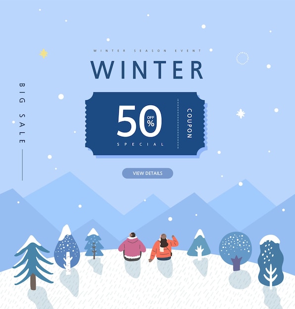Vector winter shopping event illustration banner popup